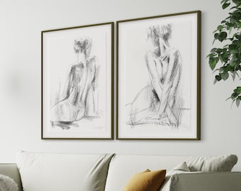 2er-Set, Schwarz-Weiß-Wandkunst, Schlafzimmer-Wand-Dekor, Akt Prints, Wohnzimmer-Dekor, Akt-Print-Set, Geschenk für Mutter