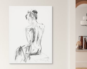 Wall Art Canvas Print, Black & White Wall Art, Woman Sketch Art, Ready To Hang Canvas, Bedroom Wall Decor, Charcoal Drawing Print, Mom Gift