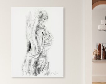 Wall Art Canvas Print, Ready To Hang, Black & White Wall Decor, Nude Print, Bedroom Wall Decor, 16 x 20 Canvas Print, Mom Gift, Large Canvas