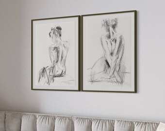 2er-Set Prints, Schlafzimmer Wand Dekor Über dem Bett, Monochrome Prints, Schwarz Weiß Drucke, Wohnzimmer Dekor, Wand Kunst, Anthrazit
