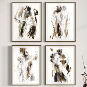 Couple Wall Art for Bedroom, Prints Set of 4 for Living Room Stairway Wall Decor, Man and Woman Dancing Dorm Decor Wall Art Warm Room Color