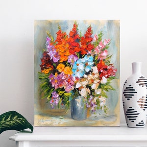 Fleur peinture à l’huile, peinture Impasto, peinture florale, couteau à Palette peinture, Floral Art, cadeau de fête des mères, encore la vie peinture murale