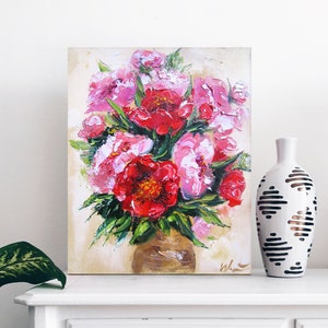 Peonies Canvas Print, Canvas Wall Art, Peony Wall Art Print, Pink Flowers Print, Peony Painting Print, Stretched Canvas, Housewarming Gift