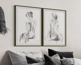 Set Of 2 Prints, Black and White Prints, Nude Prints, Living Room Decor, Quiet Luxury Home Decor, Nude Wall Art Print, Housewarming Gift