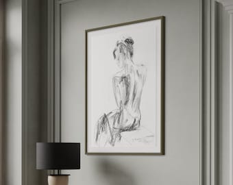 Wall Art Print, Charcoal Sketch, Nude Woman Drawing, Woman Print, Giclee art print, Nude Print, Charcoal Drawing, Black and White Print