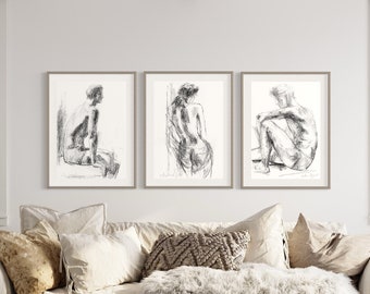 Man & Woman Wall Art, BW Wall Decor, Set Of 3 Nude Prints, Neutral Wall Art, Bedroom Wall Decor, Minimalist Home Decor, Fine Art Posters