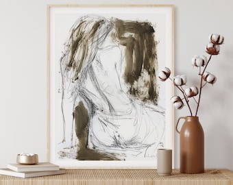 Abstract Nude Print, Woman Figure Print, Drawing Print, Living Room Decor, Nude Sketch, Graphic Art, Silhouette Print, Wall Art Print, Gift