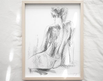 Black and White Nude Woman Silhouette Art Print, Sensual Wall Art Decor for Bedrooms and Living Rooms, Minimalist Female Charcoal Sketch