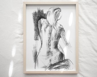 Sketch Art Print, Nude Black & White Wall Art Print, Charcoal Drawing, Neutral Art Print, Erotic Art Print, Bedroom Wall Art, Interior Decor