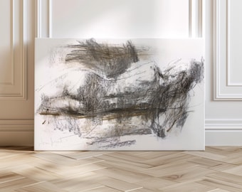 Abstract Horizontal Woman Body Art Print - Ready to Hang Canvas, Neutral Study Sketch Painting, Elegant Over Bed or Above Couch Wall Decor