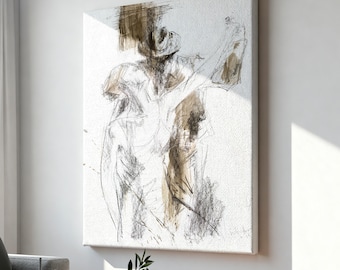 Abstract Dancing Couple Canvas Painting Print, Ready to Hang Romantic Man and Woman Embracing Artwork, Large, Oversize and Small Sizes
