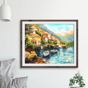 Mediterranean Decor, Mediterranean Wall Art, Boat Print, Mediterranean Print, Painting Print, Modern Wall Art, Bedroom Decor Landscape Print