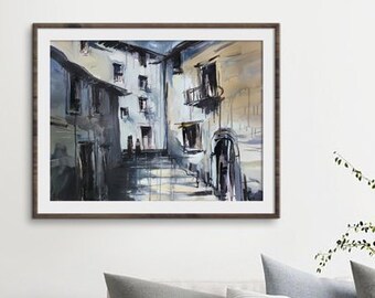 Cityscape Wall Art, Urban Art Print, Large Print, Dorm Wall Decor, Painting Print, Abstract Wall Art, Gray Print, Living Room Decor, Giclee