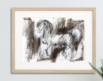 Horse Wall Art, Animal Art Print, Father's Day Gift, Horse Sketch, Boyfriend Gift, Horse Illustration, Husband Gift, Living Room Decor, Art