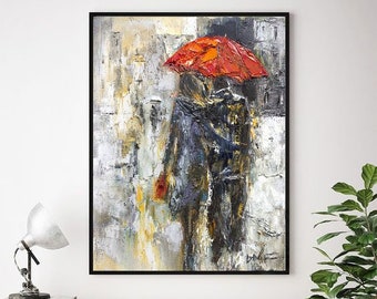 Couple with Umbrella Print, Man Woman Print, Valentines Gift, Couple Wall Art, Living Room Decor, Rain print, Gift For Her, Abstract Print