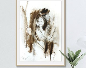Couple Art Print Man And Woman Drawing Anniversary Gift | Etsy
