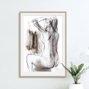 Woman Drawing, Original Charcoal Sketch, Graphic Art, Woman Sketch, Modern Wall Art, Female Figure Drawing, Figurative Charcoal Drawing
