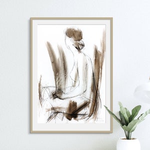 Abstract Nude Drawing, Woman Sketch, Gift For Her, Minimalist Wall Art, Figure Sketch, Female Bedroom Decor, Vanity Wall Art, Woman Gift image 1