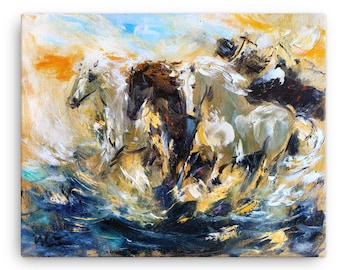 Large Horse Canvas Print, Horse Wall Art, Horse Painting, Oil Painting Print, Horse Artwork, Large Horse Print, Gift for Him Canvas Wall Art