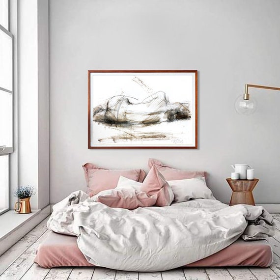 Nude Sketch Woman Print Charcoal Drawing Bedroom Wall Decor Nude Print Wall Art Print Nude Woman Female Print Modern Nude Art Print