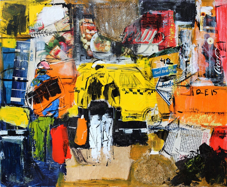 Collage Painting Original Acrylic Painting Canvas Wall Art Etsy