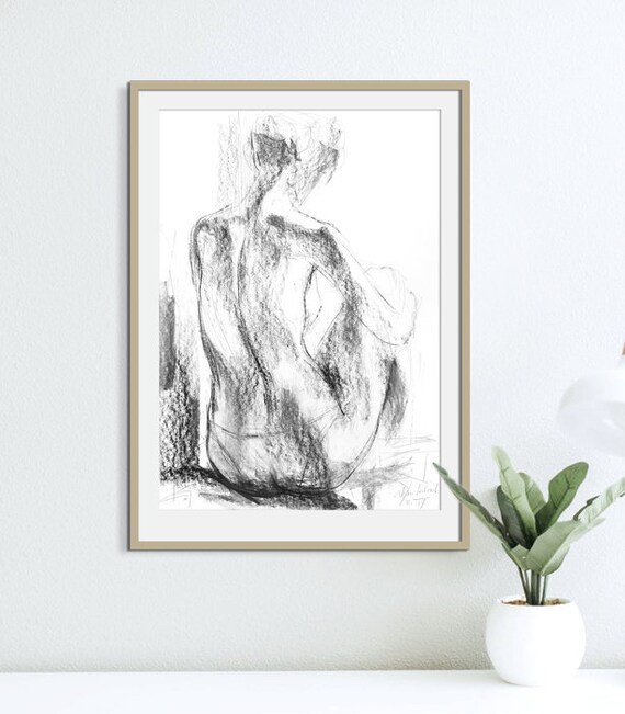 Black And White Wall Art Nude Print Charcoal Drawing Bedroom Wall Decor Woman Sketch Best Gifts Living Room Decor Housewarming Gift