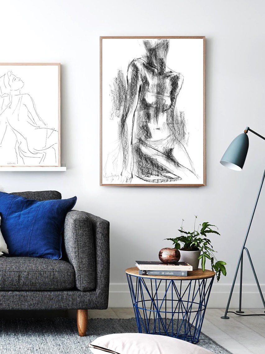 Living Room Wall Art Set of Two Prints Black White Prints | Etsy
