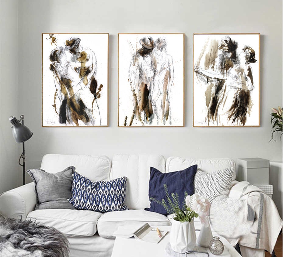 Black and White Set of 3 Prints Couple Prints Print Set Etsy