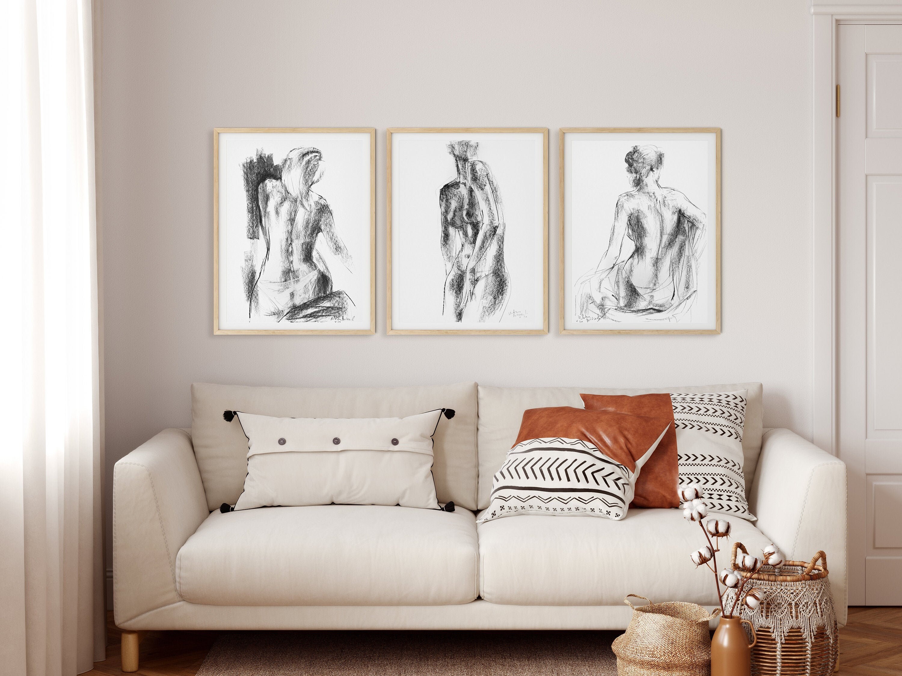 Over Bed Art Set Of 3 Prints Black and White Wall Art Etsy