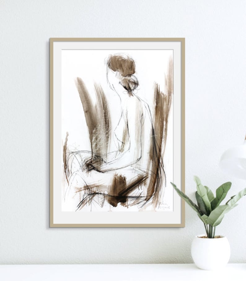 Abstract Nude Drawing, Woman Sketch, Gift For Her, Minimalist Wall Art, Figure Sketch, Female Bedroom Decor, Vanity Wall Art, Woman Gift image 1