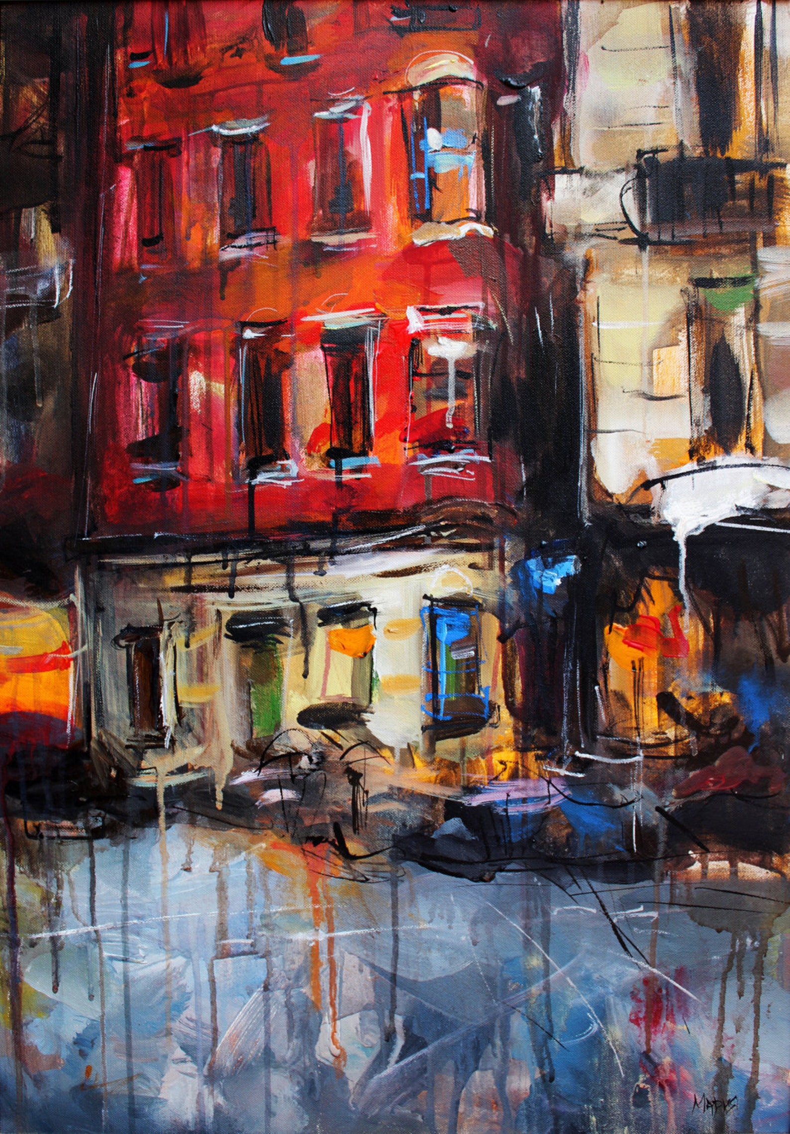 Acrylic Painting Urban Painting Canvas Painting Rain Etsy