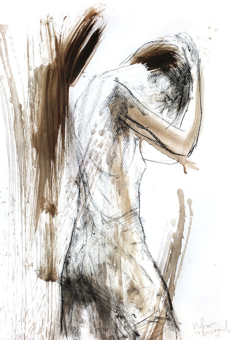 Charcoal Print Abstract Female Sketch Woman Fine Art Print Etsy