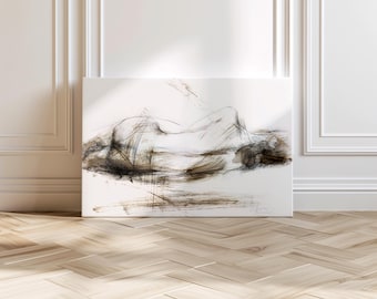 Abstract Woman Canvas Art Print - Ready to Hang, Horizontal Neutral Female Body Sketch Painting, Elegant Over Bed or Above Couch Wall Decor