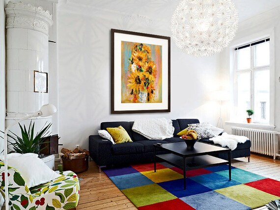 Sunflower Wall Art Floral Print Living Room Decor Sunflower Print Wall Art Print Sunflower Painting Print Mother Gift Colorful Print