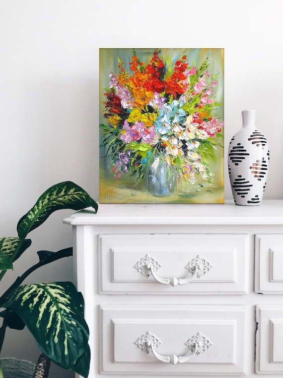 16 x 20 Flower Canvas Print, Floral Wall Art Print, Colorful Painting Print, Kitchen Wall Decor, Wife Gift, 12 x 16 Stretched Canvas Print