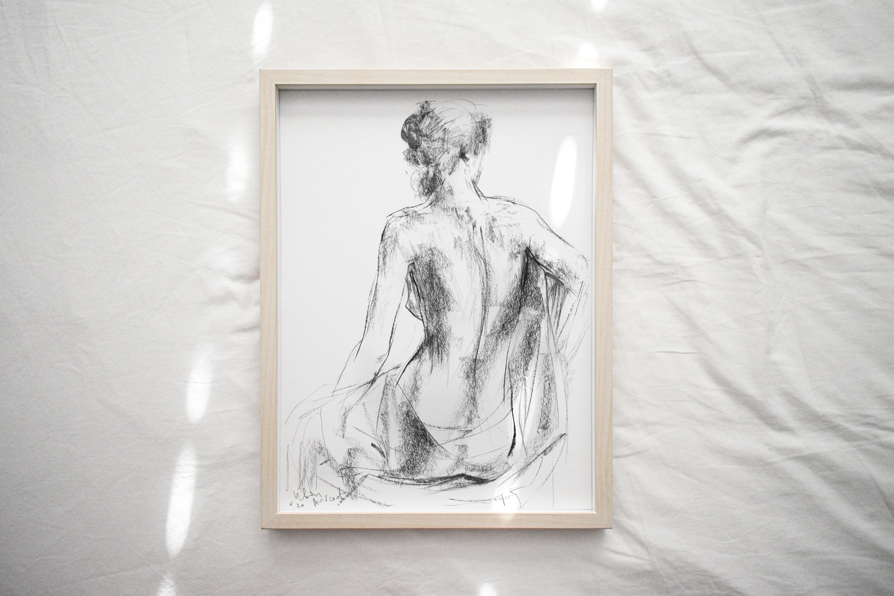 Charcoal Drawing Sketch Art Print, Minimalist Woman Facing Back ...