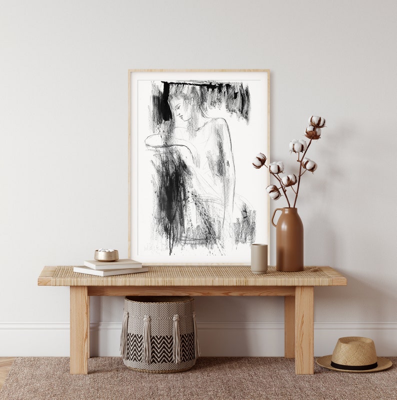 Charcoal Sketch Art Print Figurative Drawing Modern Wall Etsy