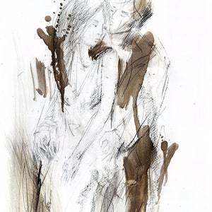 Couple Art Print, Man and Woman Drawing, Anniversary Gift, Wall Art ...