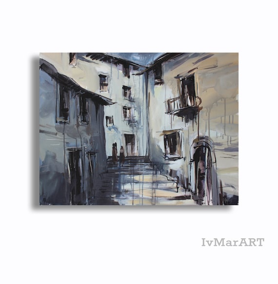 Large Canvas Print, Cityscape Print, Gray Wall Art, Urban Print, Living Room Decor, Ready To Hang Print, Painting Print, Dorm Wall Hanging