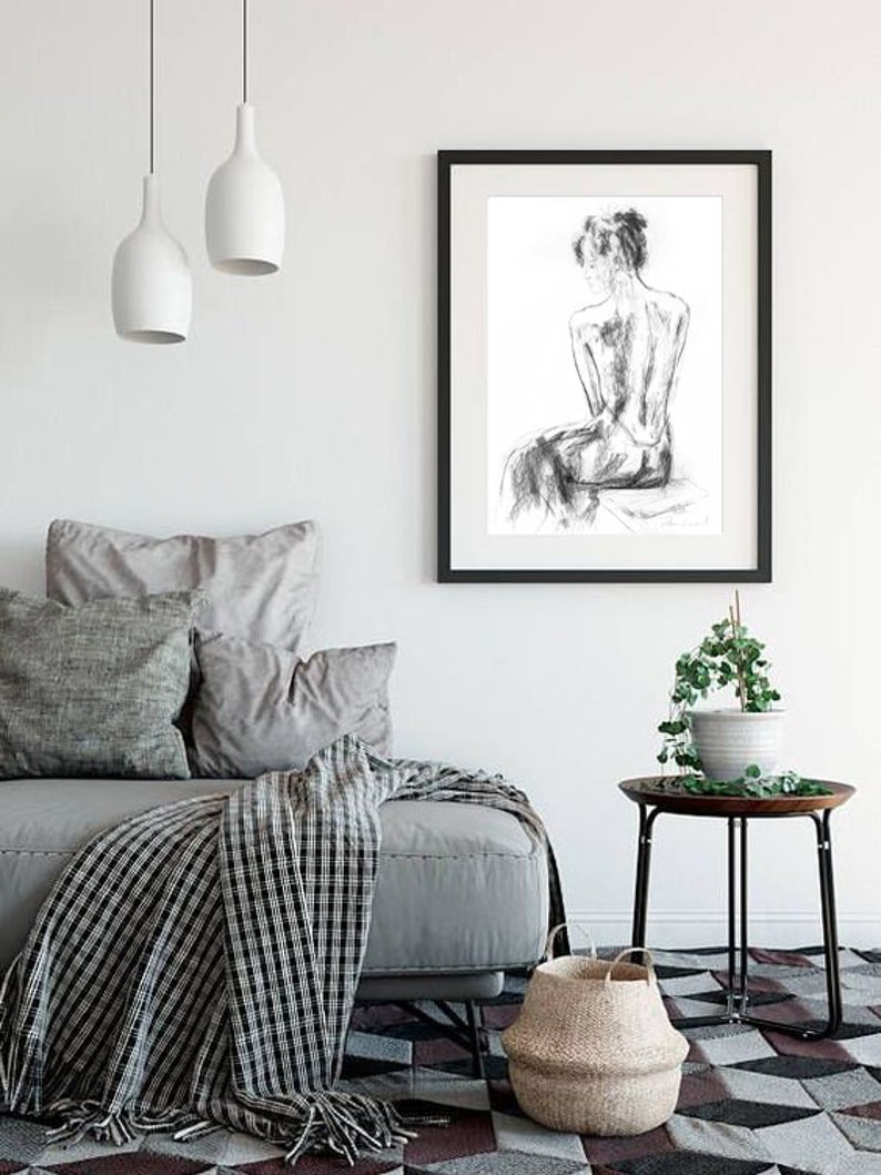 Charcoal Nude Sketch Original Drawing Black and White | Etsy