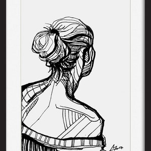 Pen and Ink Drawing, Black and White Print, Woman Drawing Print, Dorm Wall Decor Art Print, Black and White Drawing, Woman Sketch Line Art