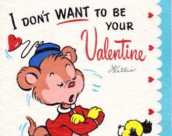 Vintage Valentine Card Puppies Used Paper Ephemera Valentine Day Card 1950's