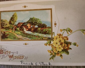 Vintage 1911 Embossed Yellow Rose "Wishes" Postcard