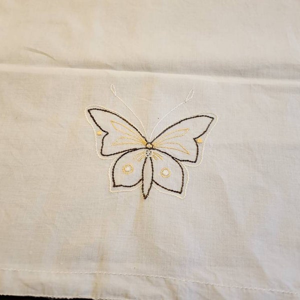 Hand Embroidered Butterfly Dresser Scarf 40 by 17 Inches