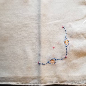 Hankie Blue and Yellow Flower Embroidery 11 Inch Handmade