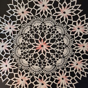 Handmade Extra Large 18 Inch Pink and White Doilies Flower Pattern