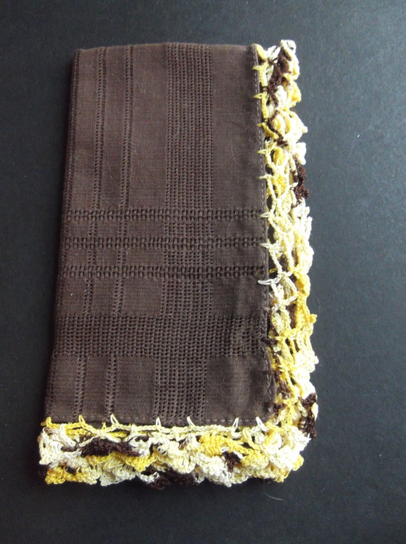 Brown Hankie Handmade Yellow and Brown Edging 12 … - image 1