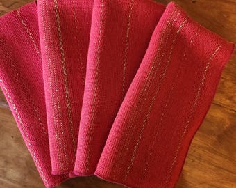Red Napkins (Set 4) Gold Thread Accents 16 Inch Christmas