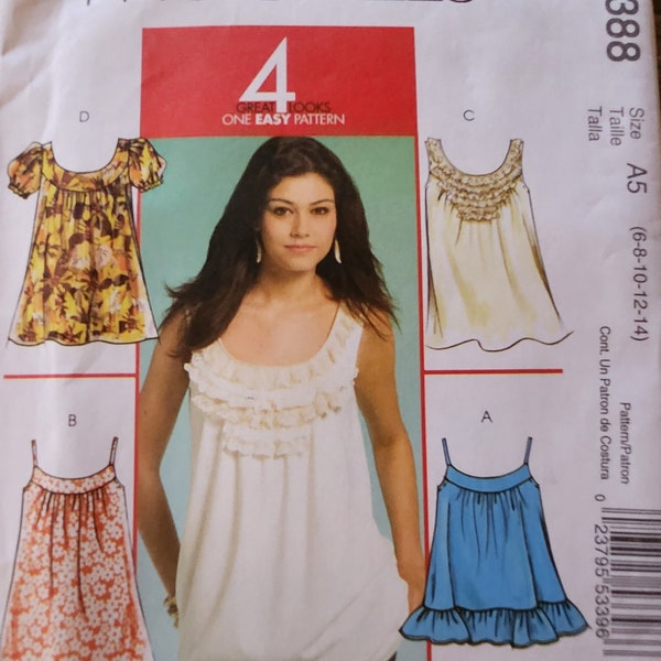 McCalls Teen Young Woman Baby Doll Style Top Sewing Pattern Sizes 6 to 14 Factory Folded Uncut