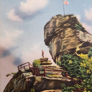 North Carolina Chimney Rock and Pulpit Rock Linen Postcard Unsed